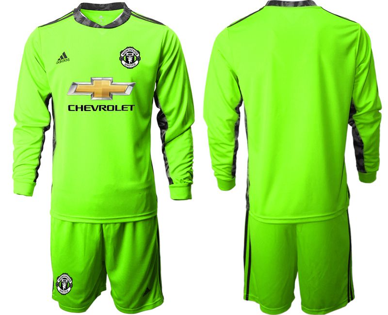 Men 2020-2021 club Manchester United fluorescent green goalkeeper long sleeve Soccer Jerseys